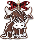 Highland Cow Ornament 2025-2 Layer Wooden Cow Ornaments for Christmas Tree - Highland Cow Gifts for Women - Cow Lover Gifts for Women - Amimal Lover Gift - Farm Animal Ornaments - Farmhouse Ornament