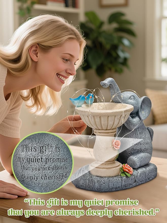 Solar Garden Outdoor Statues Decor, Elephant with Birdbath Garden Decor for Home House, Yard Art Lawn, Ornaments, Porch Patio, Balcony - Birthday Gifts for Grandma Mom Women
