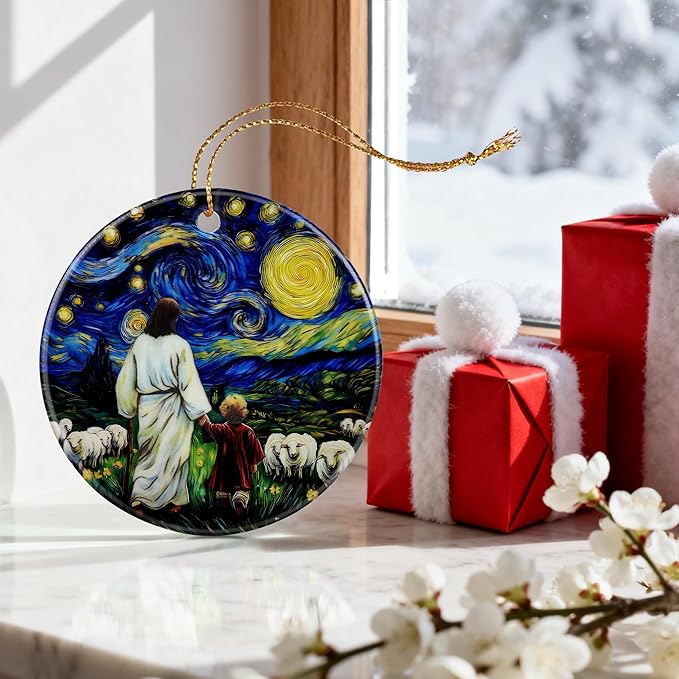 Jesus with Child Ornament, Starry Night Ornament, Christian Christmas Ornaments, Religious Christmas Decorations, Christian Home Decor, Christian Gift, Religious Gifts, Gifts for Christians