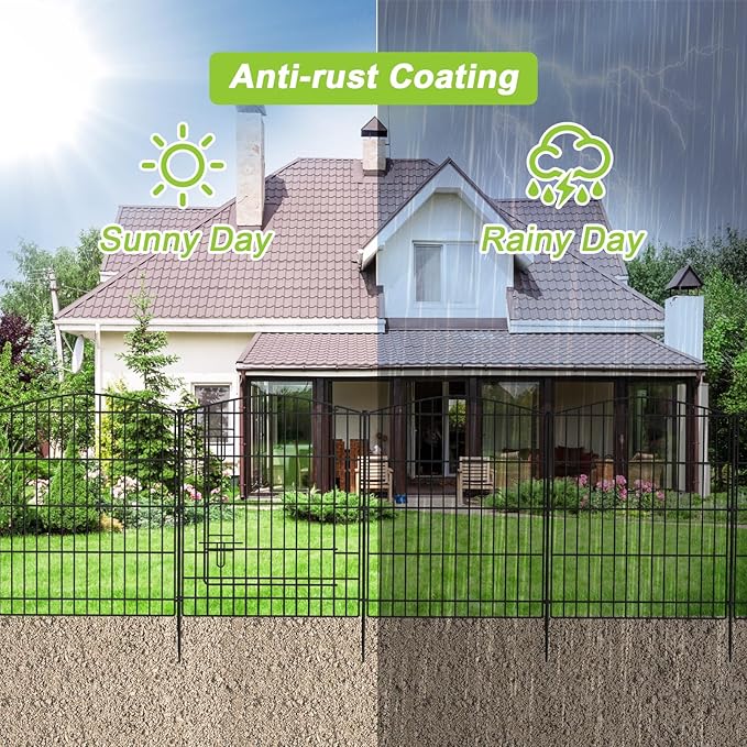 INJOPEXI Decorative Garden Fence 6 Panels 11.8ft (L)×30in (H) Garden Fence No Dig Animal Barrier Fencing with 5 Panels + 1 Gate Rustproof Metal Wire Temporary Dog Fence Border for Patio Outdoor Yard