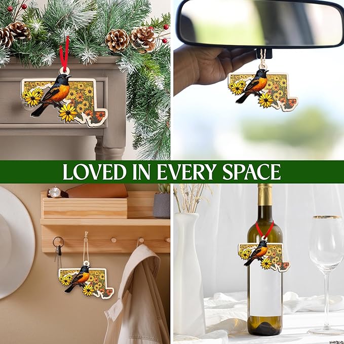 FLAGWIX Maryland Christmas Ornament 2025 - Suncatcher Christmas Ornaments for Tree Decorations - Maryland Gifts for Women Men, Baltimore Oriole and Black-Eyed Susan State Ornaments, Housewarming Gifts
