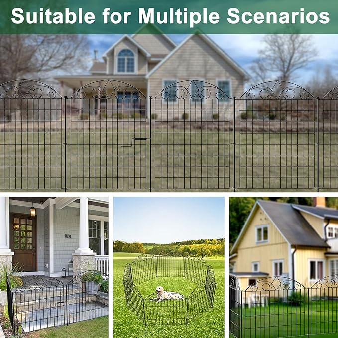 SUNLAX 10 Panels Garden Fence 20ft(L) x 24in(H) Metal No Dig Fence Animal Barrier for Dogs Temporary Fence for Backyard Outdoor Garden Without Gate