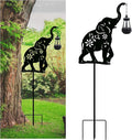 Solar Elephant Garden Stakes Outdoor Solar Decor Metal Elephant Holding Solar Animal Lantern Decorative Garden Metal Animal Stakes Outdoor Elephant Silhouette Stakes