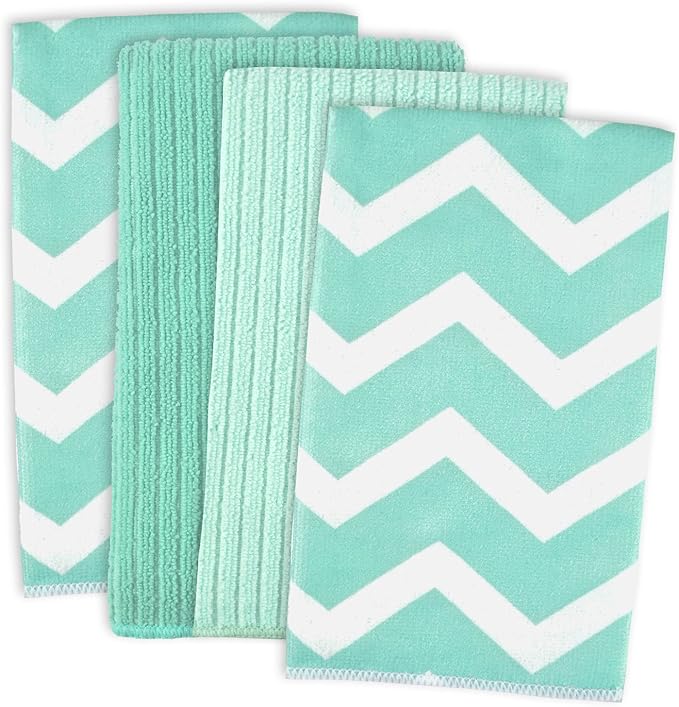 DII Cleaning Collection Multi-Purpose Microfiber, Aqua Chevron, Dishtowel Set