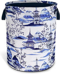 Blue White Porcelain Chinoiserie Laundry Basket Oxford Cloth Laundry Hamper