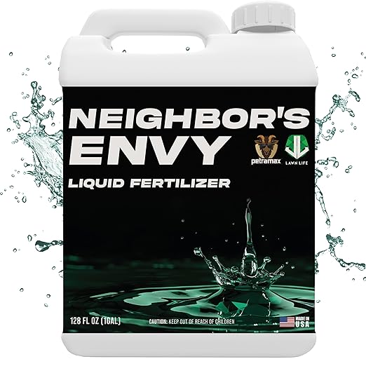PetraMax Neighbor’s Envy Grass Fertilizer for Lawn & Garden, 1 Gallon Covers up to 16,000 sq.ft. 7-in-1 Liquid Lawn Fertilizer Concentrate for Deep Green Turf - Includes Nitrogen/Iron/Humic/Sea Kelp