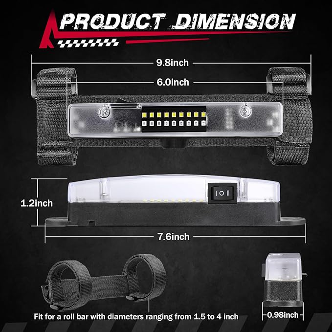 UTV Interior Dome Light with Switch, FASTCHOY AUTO Roll Bar Cage Mount Dome Light Battery Powered Universal Roll Bar Mount Lights for UTV ATV Side by Side Can-Am Polaris RZR - White/Green