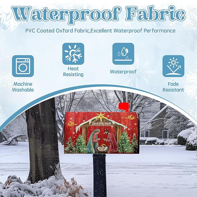 Christmas Mailbox Cover Holy Night Nativity Magnetic Mailbox Covers Religious Xmas Jesus Nativity Scene Decorative Post Letter Box Wrap for Winter Holiday Outdoor Yard Decor 21 X 18 Inch