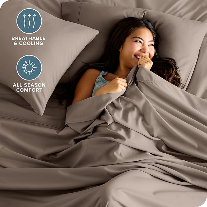 Bare Home Twin Sheet Set - 1800 Ultra-Soft Microfiber Bed Sheets - Double Brushed - Deep Pockets - Easy Fit - Extra Soft - 3 Piece Set - Bedding Sheets & Pillowcases (Twin, Taupe)