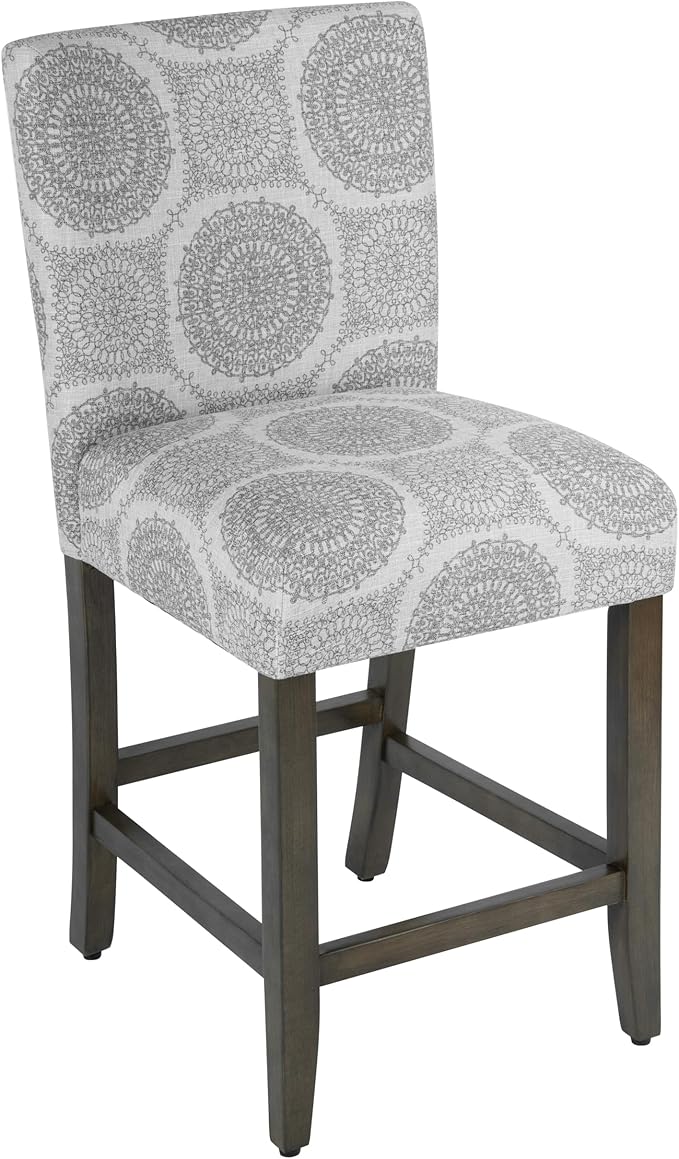 HomePop Upholstered Counter Height Barstool, 24-Inch, Gray Medallion