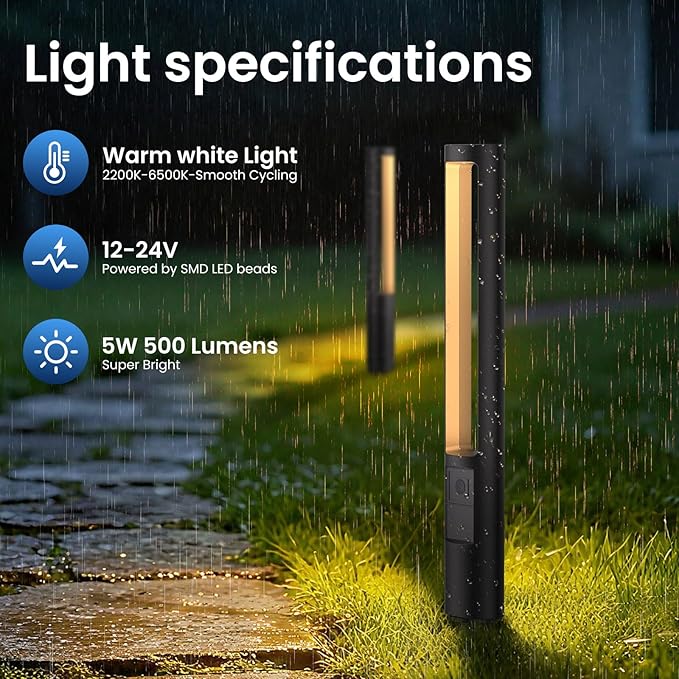 All-in-One Low Voltage Landscape Lighting Kit, 4-Pack Pathway Lights with Transformer Dusk to Dawn Outdoor Lighting 5CCT, IP66 Waterproof Landscape Lights with Connectors for Patio