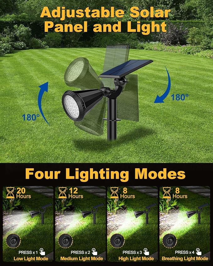 Solar Spot Lights Outdoor, 8 Pack Outdoor Solar Lights for Yard, 4 Lighting Mode Solar Landscape Spotlights with Auto On/Off, 2-in-1 Waterproof Wall Lights for Garden, Walkway (Cool White)