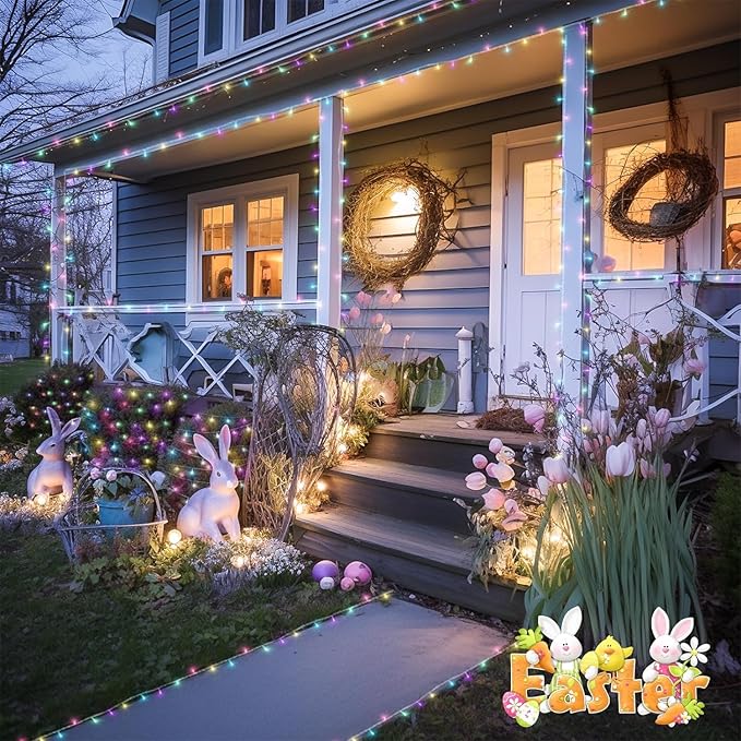 JMEXSUSS 200 LED Easter Lights Outdoor Indoor for Decorations, 66 Ft Connectable Pastel Easter Lights String Clear Wire Plug in for Bedroom Tree Room Party Spring Decor