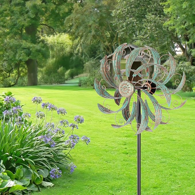 Wind Spinners Outdoor Wind Spinner Metal 13” Dia Wind Spinners for Yard and Garden Decor Pinwheels Wind Sculptures & Spinners(57” H)