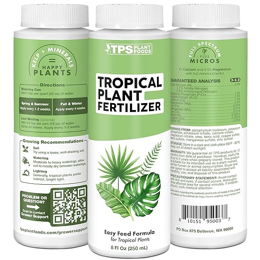 TPS NUTRIENTS Tropical Plant Fertilizer for All Tropical Indoor and Outdoor Plants, Liquid Plant Food 8 oz (250mL)