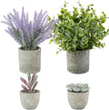 ALAGIRLS 4 Packs Fake Plants Small Artificial Plants for Shelf Lavender Flowers Eucalyptus Succulents Plants Potted Faux Plants for Home Indoor Office Bathroom Living Room Decor