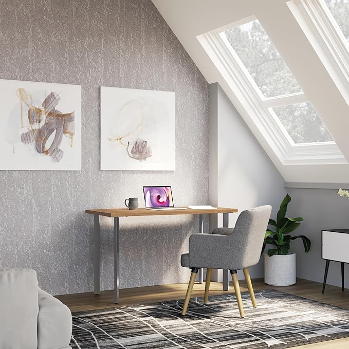 HON Coze Home Office Desks, Sturdy Table Computer Desk, 48", Natural Recon Top, Silver Base