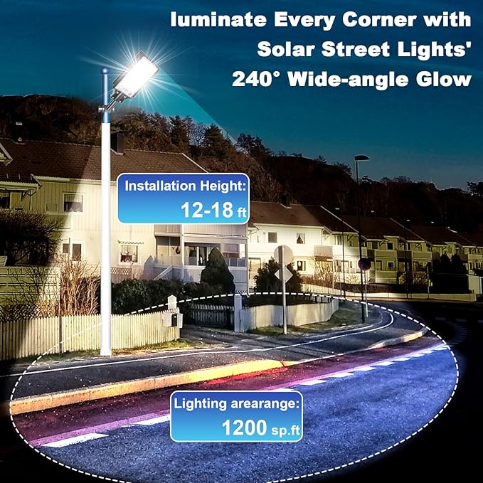Eleganted Solar Street Lights Outdoor, Solar Lights Outdoor Waterproof Dusk to Dawn 20000LM, 6500K Solar Parking Lot Lights with Remote for Outdoor, Streets, Courtyards, Garages
