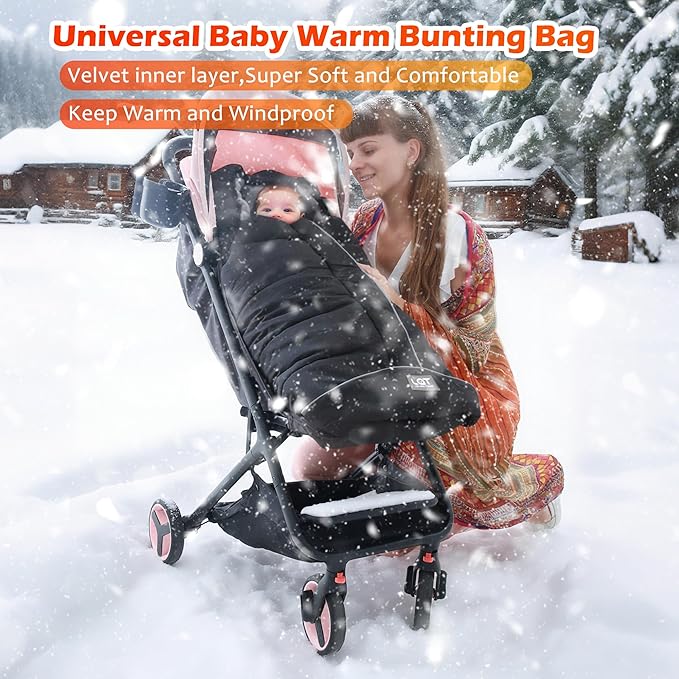 LAT Baby Warm Bunting Bag Universal,Stroller Sleeping Bag Cold Weather,Waterproof Toddler Footmuff (Basic,Pink)