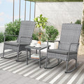 Outdoor Rocking Chair 3 Pieces High-Backed Rocking Chair Patio Rocking Chairs Outdoor Table and Chairs Anti-Slip Cushions Dark Grey
