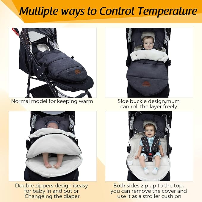 Universal Footmuff for Stroller, Baby Bunting Bags, Winter Windproof Warm Pram Footmuffs, Water Resistant Sleeping Bag with Hood for Strollers, Pushchairs, Prams, Car Seat, 30"*17.5"