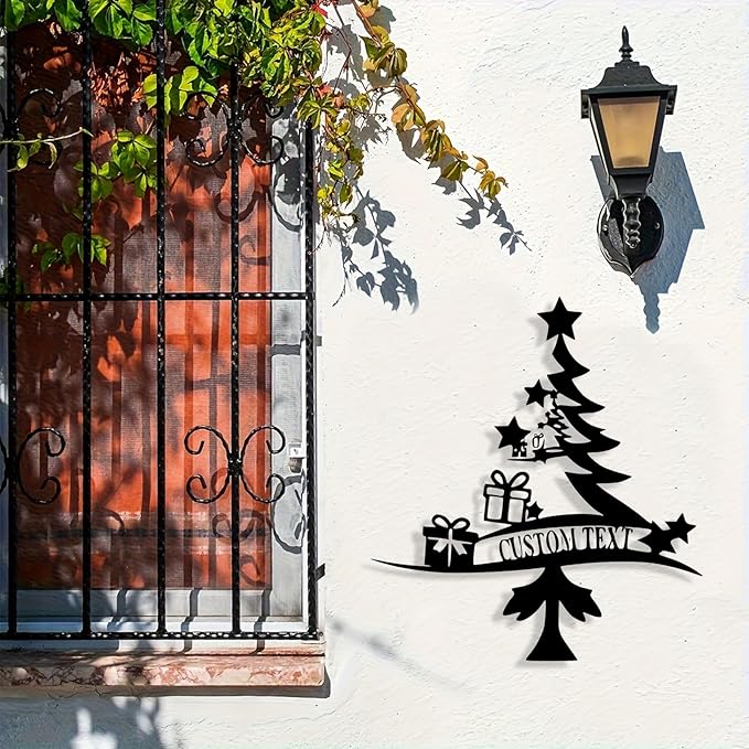Personalized Christmas Tree Metal Sign, Custom Signs Outdoor Metal Wall Decor, Merry Christmas Tree Signs Wall Decoration for Home Living Room, Bedroom, Office, Garden, Porch