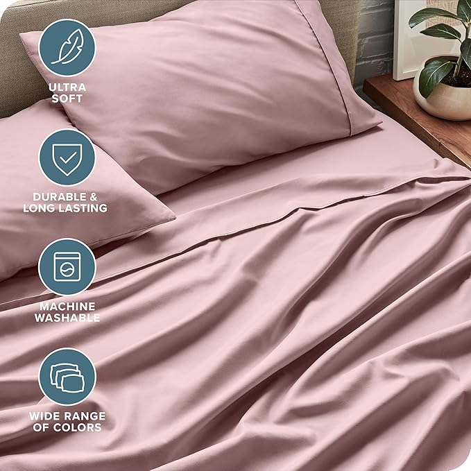 Bare Home King Sheet Set - Luxury 1800 Ultra-Soft Microfiber King Bed Sheets - Double Brushed - Deep Pockets - Easy Fit - 4 Piece Set - Bedding Sheets & Pillowcases (King, Mauve)