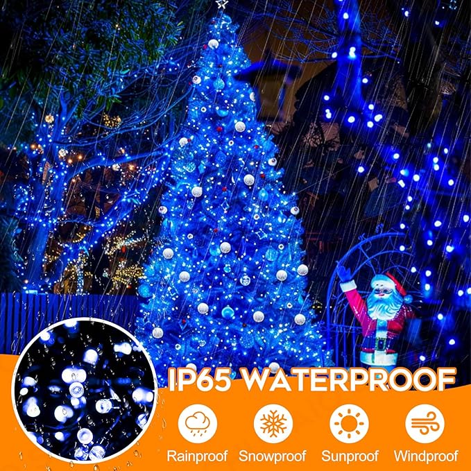 Extra Long 132ft Christmas Decorative Mini Lights, 400 LED Green Wire Fairy Starry String Lights Plug in, Timer & Memory & 8 Modes, for Indoor Outdoor Xmas Tree Wedding Party Decoration,Blue