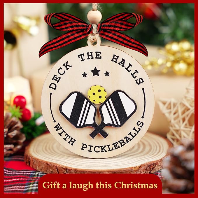 2 Layer Pickleball Christmas Ornament - Pickle Ball Ornaments for Christmas Tree - Pickleball Gifts for Women, Men Players - Sport Ornament 2025 - Pickle Ball Gifts - Deck The Halls with Pickleballs