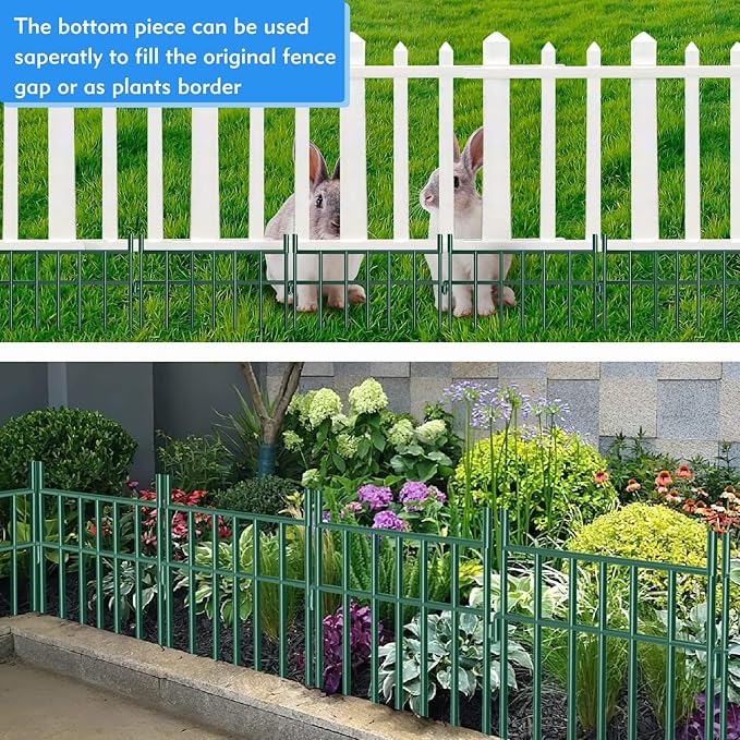 Adavin Animal Barrier Garden Fence,10 Pack Green 12''L x 25" H no dig Fence, Underground dig Protection for Dog Rabbits Rustproof Metal Wire Panel Border, 10 ft Ground Stakes for Outdoor Patio