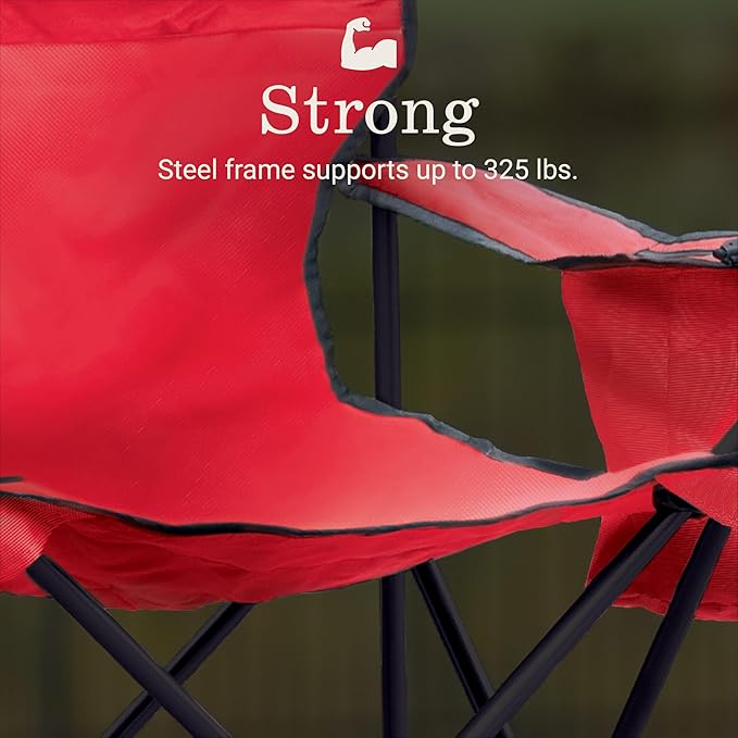 Coleman Portable Camping Chair with 4-Can Cooler, Cushioned Seat & Back with Side Pockets & Cup Holder, Carry Bag Included, Great for Camping, Tailgating, Firepits, Patio, & More