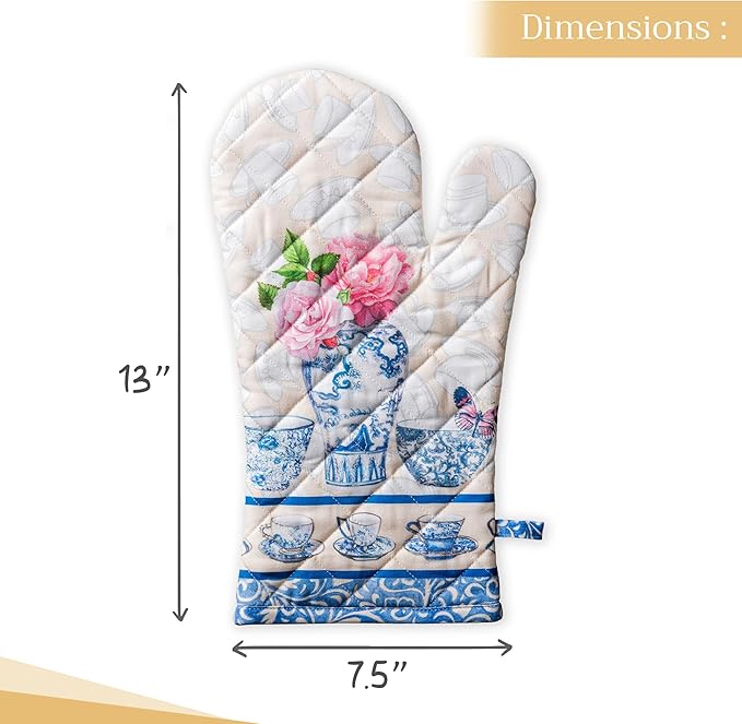 Maison d' Hermine Oven Gloves 100% Cotton Oven Mitt 7" x 13" with Loop Heat Resistant, BBQ, Cooking Gloves, Baking, Grilling, Kitchen, Handling Hot Pans Spring/Summer (Pack of 1, Canton)