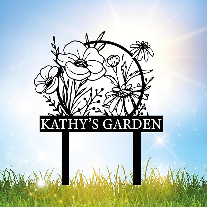 Personalized Metal Garden Sign with Stake, Custom Garden Decor for Outdoor, Custom Family Name Sign, Patio Decorations, Lawn Art, Farmhouse Decorative, Housewarming Gift (CstmDesign12)
