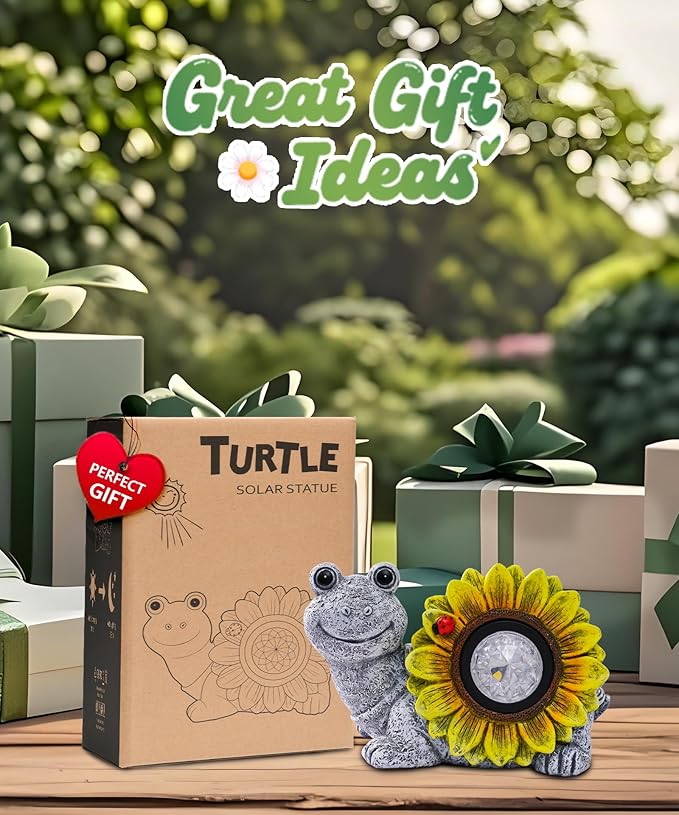 Nacome Solar Turtle Garden Decor with Sunflower: Outdoor Clearance Statues Lights for Outside Lawn Ornaments Porch Patio Balcony Yard - Birthday Gifts for Mom Grandma Women(Grey)