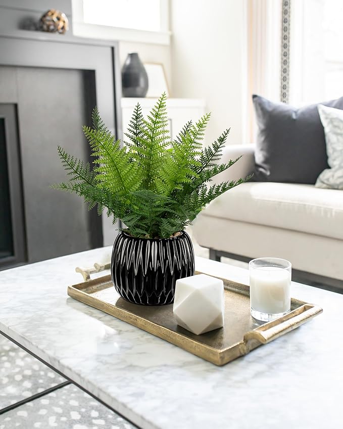 DILATATA Faux Plant Indoor in Ceramic Pot 13" Artificial Potted Fern Fake House Plants for Desk Office Bathroom Garden Decoration