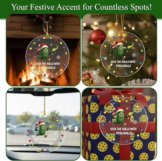 Pickleball Ornament 2025 - Acrylic Pickleball Ornaments For Christmas Tree Decoration - Funny Pickle Ball Gifts For Woman, Men, Player, Coaches, Sport Lovers - Sports Ornaments Christmas Hanging Decor