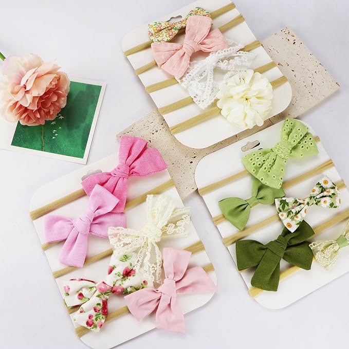 Baby Bow Headband Nylon Hairbands Stretchy Baby Hairbands Hair Accessories for Newborn Infant Toddlers Kids (5, Green)
