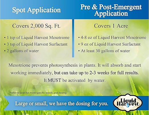 Liquid Harvest Mesotrione - 32oz - Mesotrione Concentrate (Compare to Tenacity) - Pre and Post-Emergent Weed Killer for Lawn and Turf Grasses