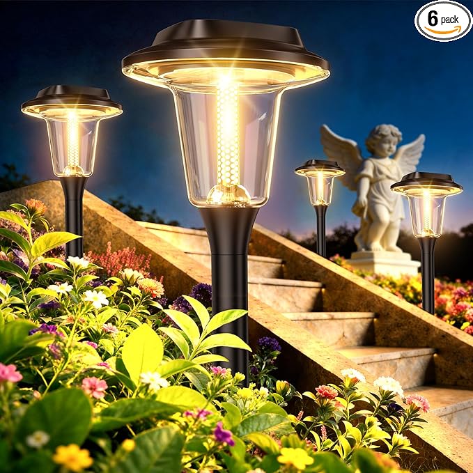 2026 New Solar Pathway Lights Outdoor 6 Pack Solar Lights Outdoor Waterproof IP65 Upgraded Bright LED Auto On/Off Modern Garden Lights Solar Powered Light for Yard Lawn Walkway Driveway Patio Decor