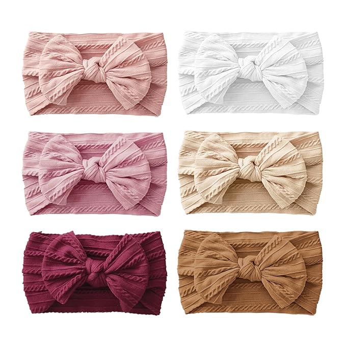 6PCS Baby Headbands, Girls Headbands with Bows, Soft Stretchy Nylon Hair Bands Hair Accessories for Newborn Infant Toddler