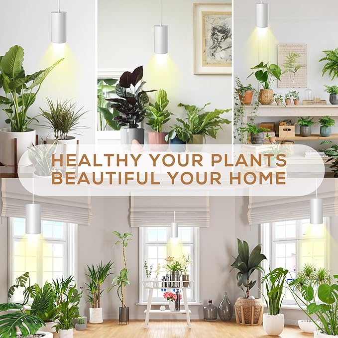 STERREN LED Grow Light, White Plug in Hanging Lights for Indoor Plants, Full Spectrum Grow Lights with On/Off Switch, Decorative Pendant Lights with 21 Ft Height Adjustable Power Cord