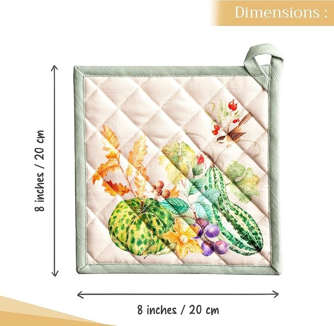 Maison d' Hermine Pot Holders 100% Cotton Heat Resistant Potholders 8" x 8" Hot Pads with Loop for Thanksgiving Christmas Decorations BBQ Cooking Baking Handling Hot Pans (Pack of 1, Lumina)