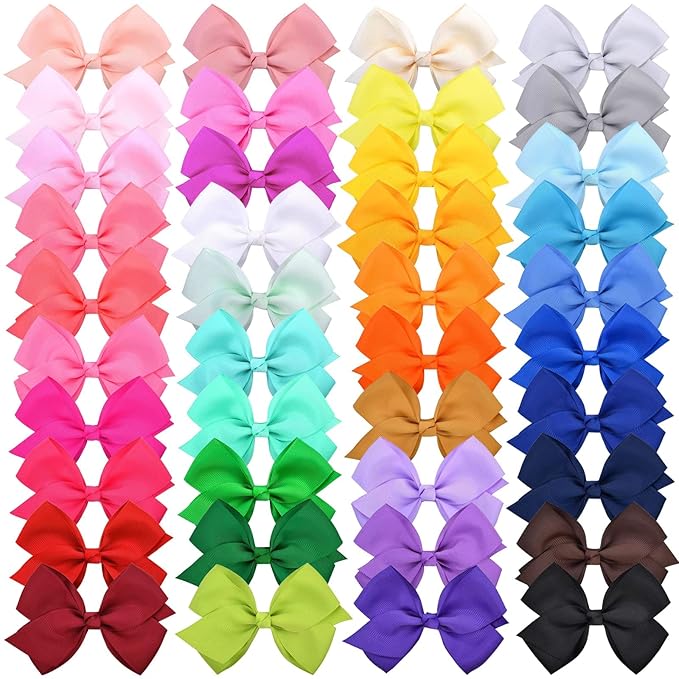 WillingTee 40 Colors Hair Bows for Fine Hair Big 4.5 Inch Grosgrain Ribbon Hair Bow Alligator Clips for Baby Girls Infants Toddlers Children