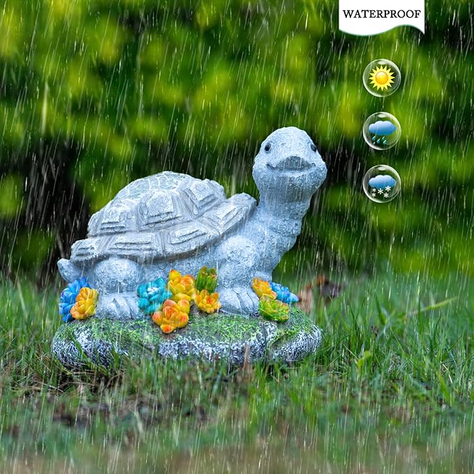 Garden Statue Turtle,Solar Turtles Decor for Outdoor,Resin Tortoise Figurine with Solar Light for Patio,Balcony,Yard,Lawn Ornament,Perfect Garden Gift