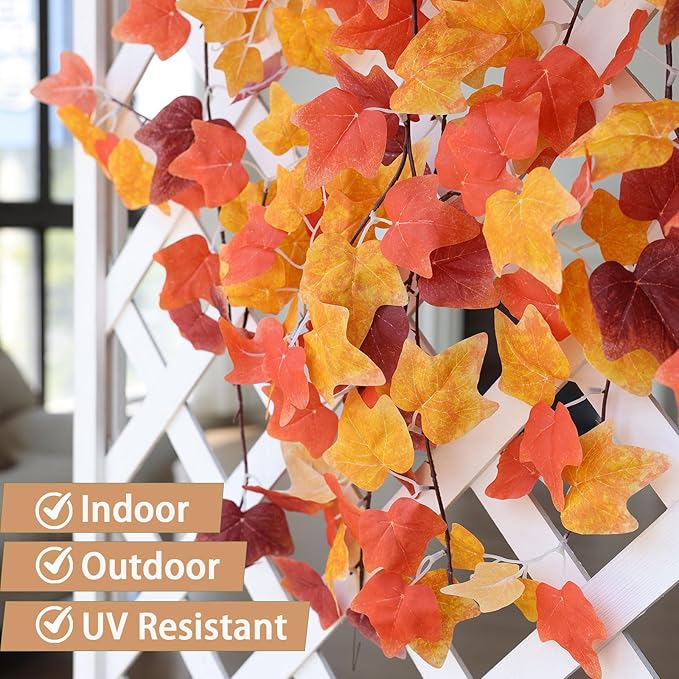 Mizii 3 Strands Artificial Vines Fall Ivy Garland 74" Fake Vine with Silk Leaves Faux Hanging Plants Greenery Decoration for Outdoors Wedding Party Indoor Bedroom Home Wall Room Fall Decor (Fall Ivy)