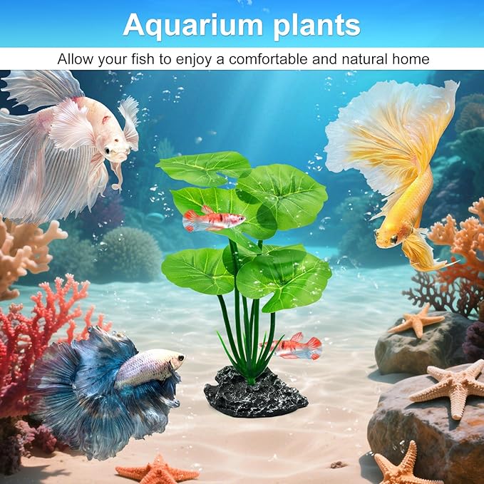 Artificial Fish Tank Decorations Plants, Aquarium Decor Plant Plastic Realistic Silk Plants for Fish Tank Betta Leaf Pad Hammock for Small Tank, Goldfish 1PCS