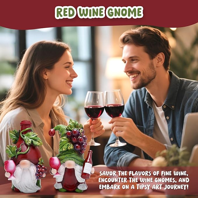 Hodao Red Wine Gnomes Decorations for Home, Home Party Resin Figurines Collectible, Handcrafted Gifts for Wine Enthusiasts, Indoor Outdoor Decor for Dining Tables Kitchen Bar Tabletop Decor