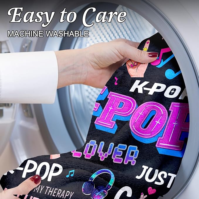 Kpop Gifts Blanket for Teen Girls - Music Gifts for Women Friends K-Pop Fans Lovers, Kpop Merch Stuff, Christmas Birthday Gifts for BFF Girls Women, Just A Girl Who Loves K-pop Blanket 80''x60''