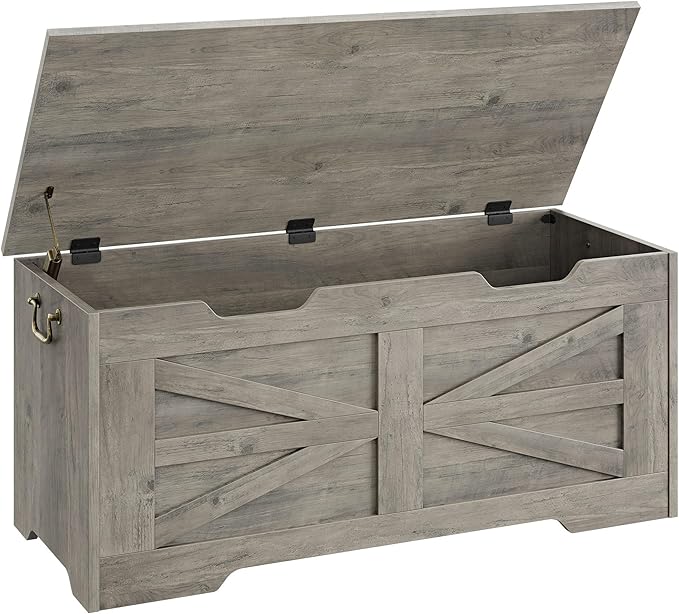 GarveeHome 39.4" Storage Chest, Toy Chest With Lids, Entryway Storage Bench with Safety Hinge, Wooden Storage Trunk, Supports 350 Lb, for Living Room, Bedroom,Gray