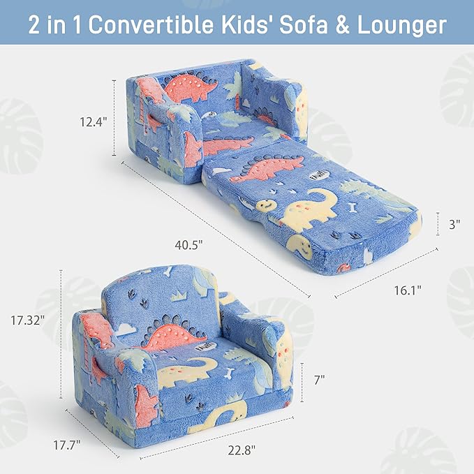 Thick Comfy Toddler Chair and Couch for Kids,2-in-1 Soft Plush Fold Out Sofa for Children,Convertible Couch to Lounger for Toddler